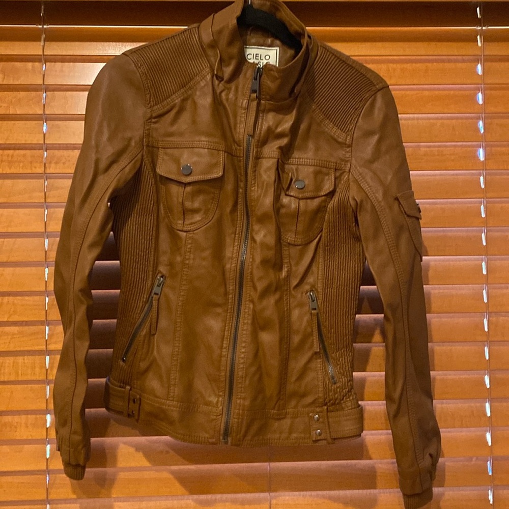Cirri Basic faux brown Leather Jacket gently loved size M (a1)